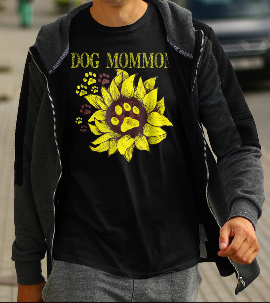 Dog Mommom Sunflower Paw Prints T-Shirt