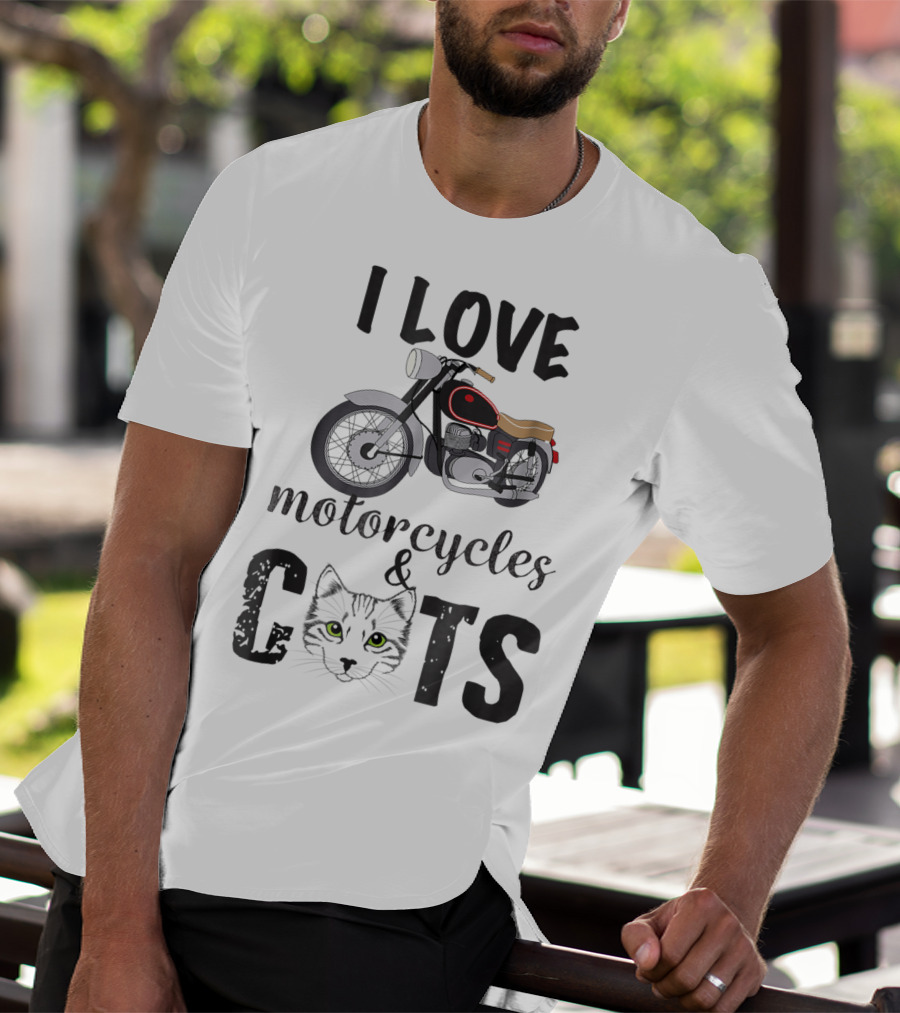 I Love Motorcycles And Cats Grandpa T-Shirt