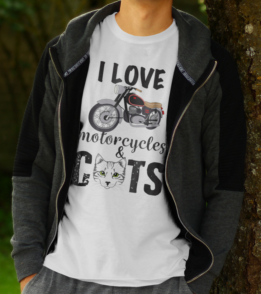 I Love Motorcycles And Cats Grandpa T-Shirt