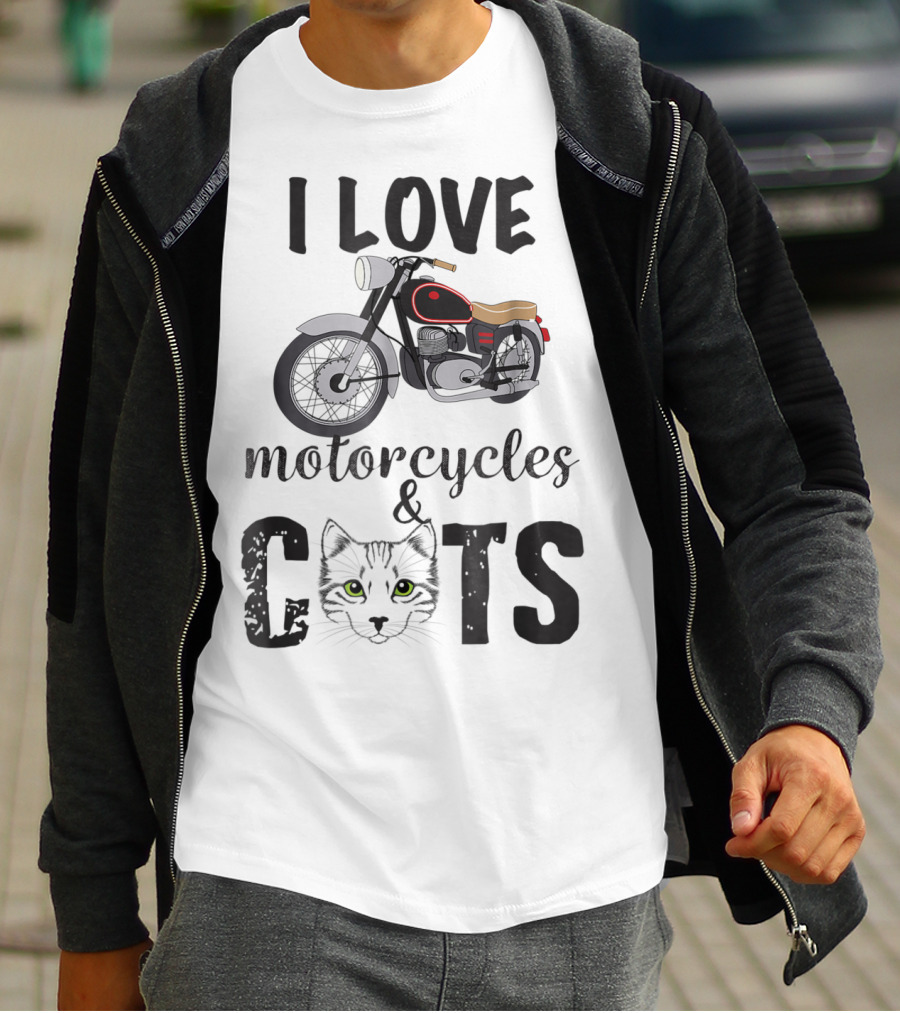 I Love Motorcycles And Cats Grandpa T-Shirt
