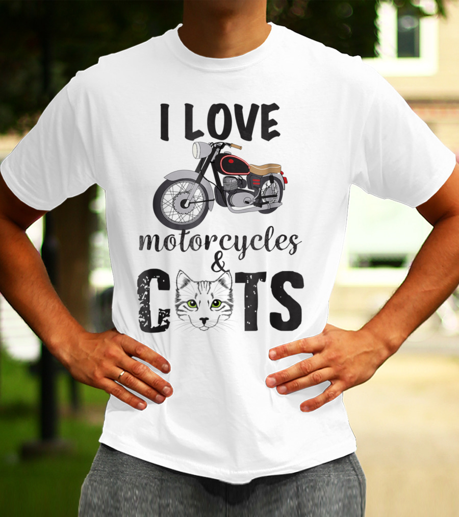I Love Motorcycles And Cats Grandpa T-Shirt