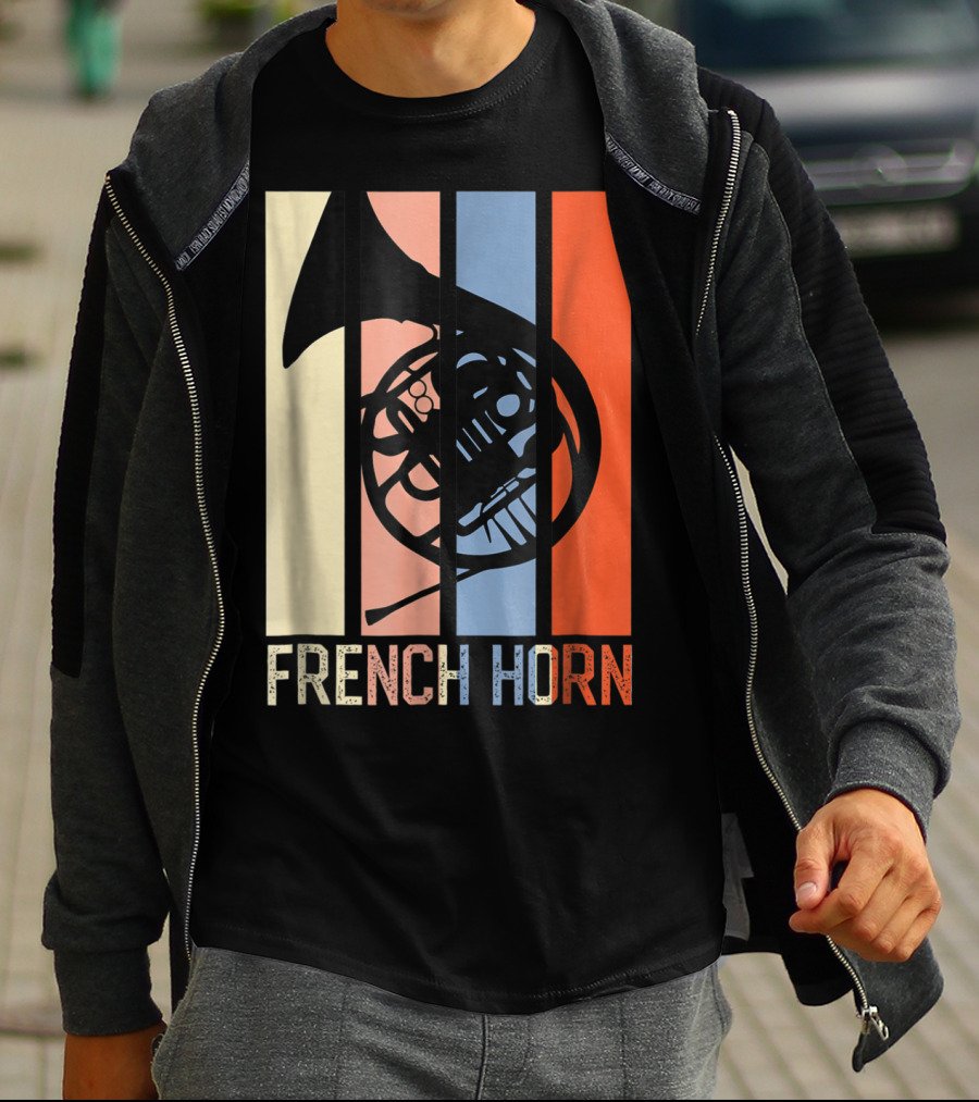 French Horn Dad Marching Band High School Strip Style Retro Music 22 T-Shirt