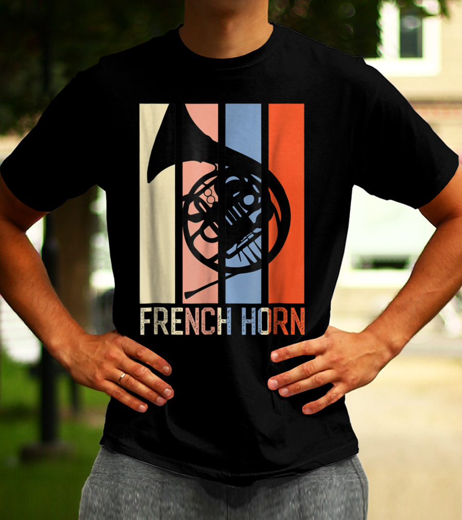 French Horn Dad Marching Band High School Strip Style Retro Music 22 T-Shirt