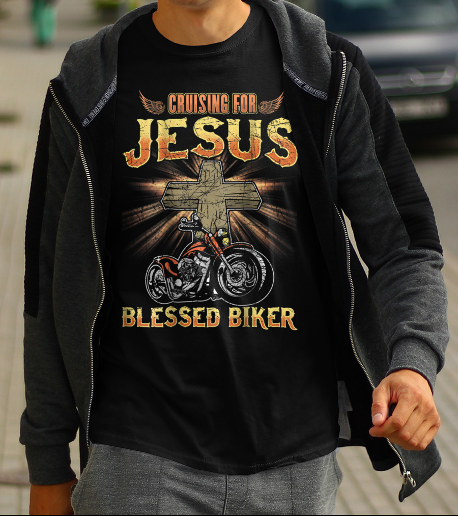 Cruising For Jesus Blessed Biker Dad Motorcycle T-Shirt