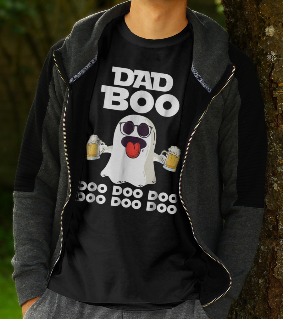 DAD BOO DOO DOO DOO DOO DOO Funny Halloween Ghost With Beer T-Shirt