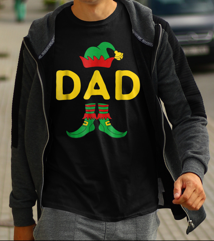 Dad Elf Christmas Hat And Shoes T-Shirt