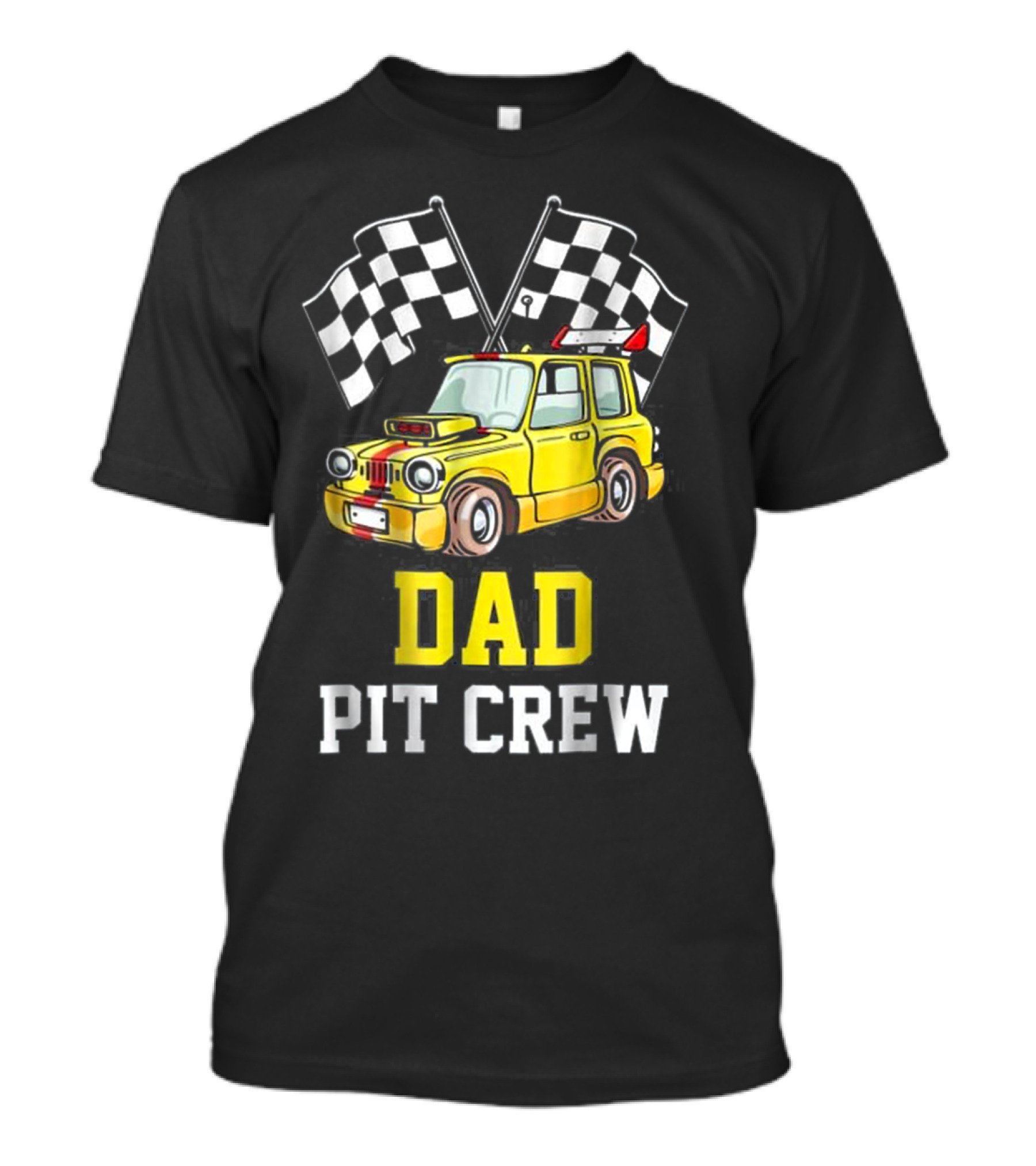 Dad Pit Crew Racing Yellow Car Checkered Flags T-Shirt