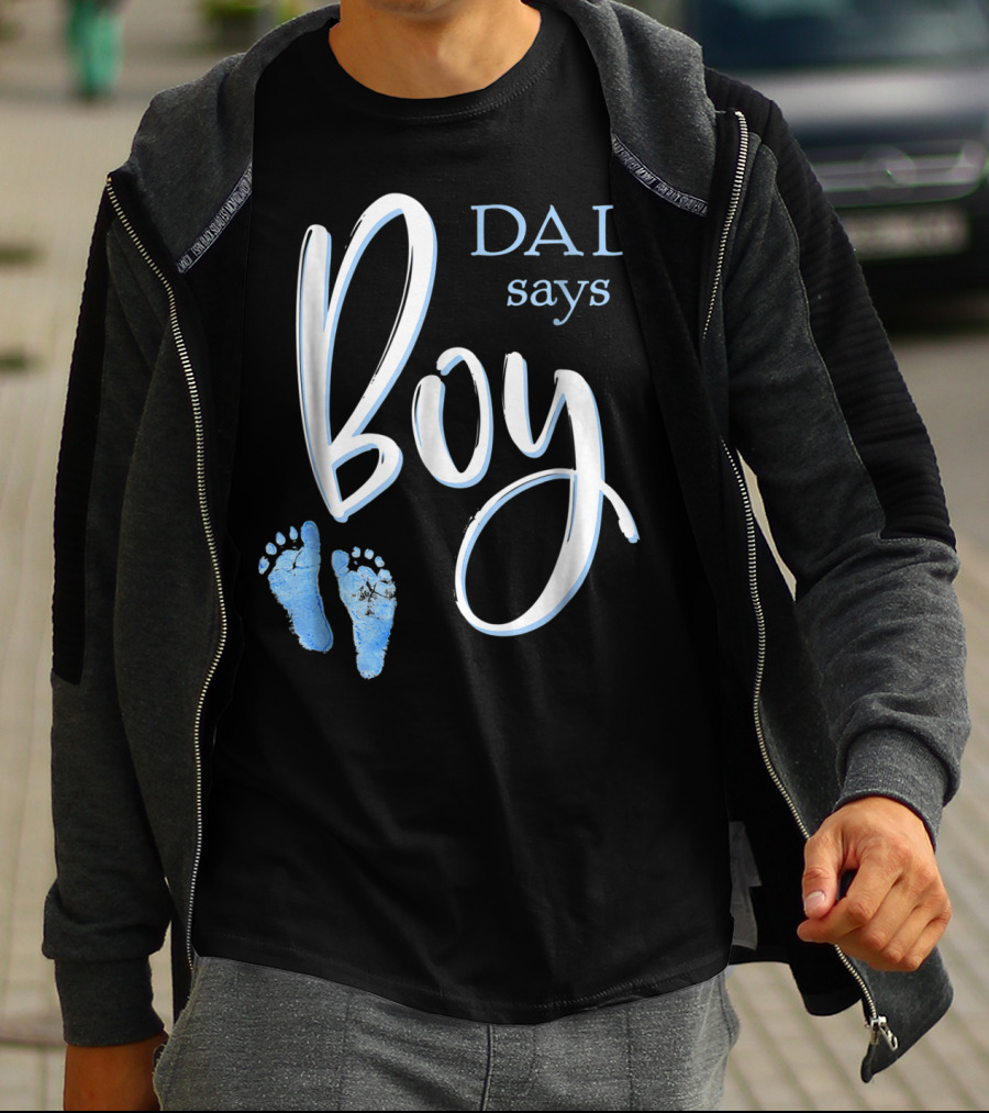 Dad Says Boy Baby Shower Gender Reveal Footprints T-Shirt