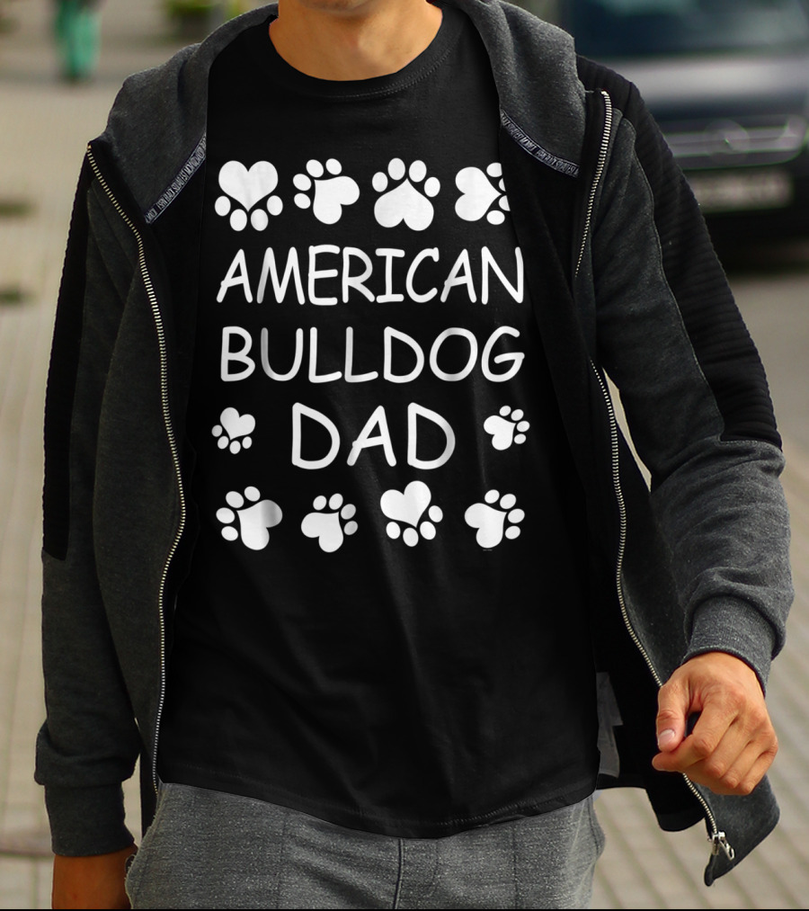 American Bulldog Dad Paw Heart Lover T-Shirt