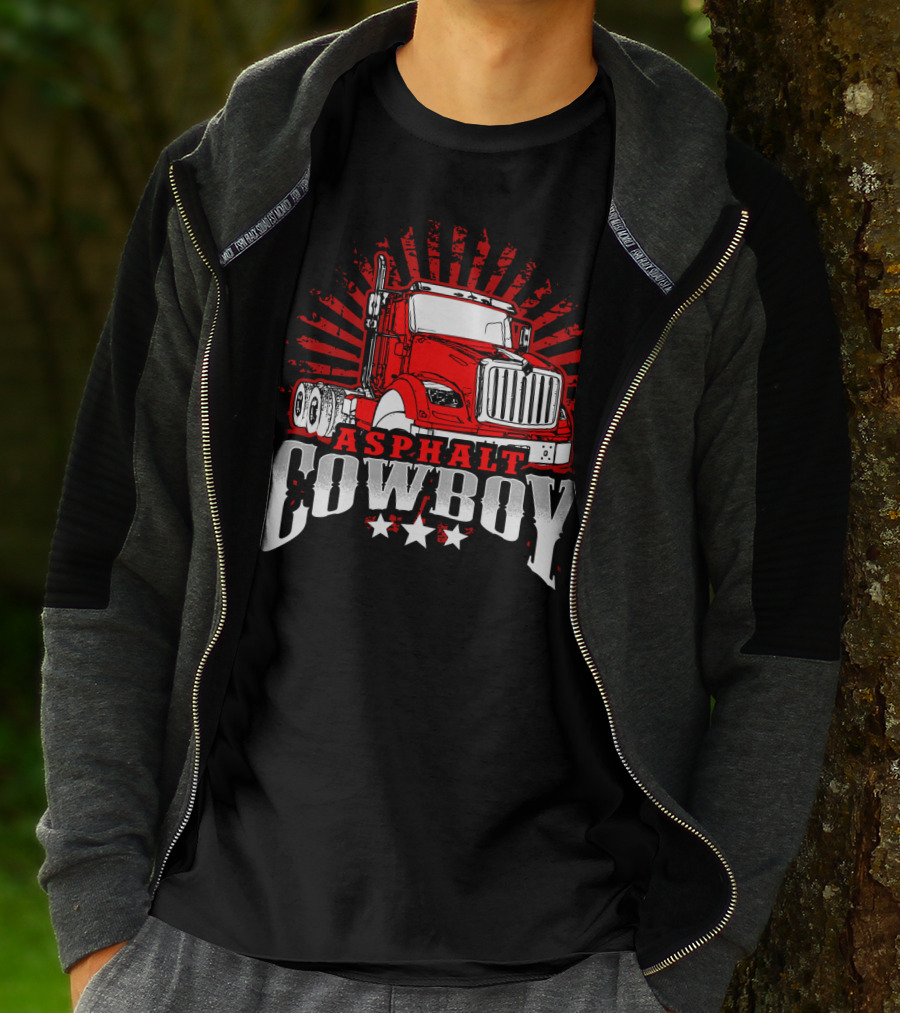 Asphalt Cowboy Red Truck Driver Dad Humor T-Shirt