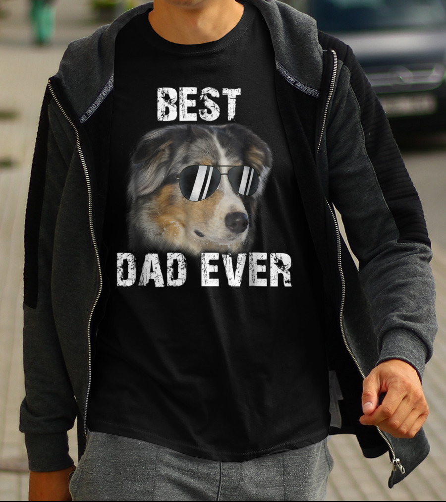 Best Dad Ever Australian Shepherd Dad Independence Day T-Shirt