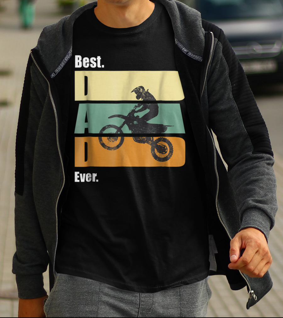 Best Motocross Dad Ever Funny For Fathers Retro Motorcycle Rider T-Shirt