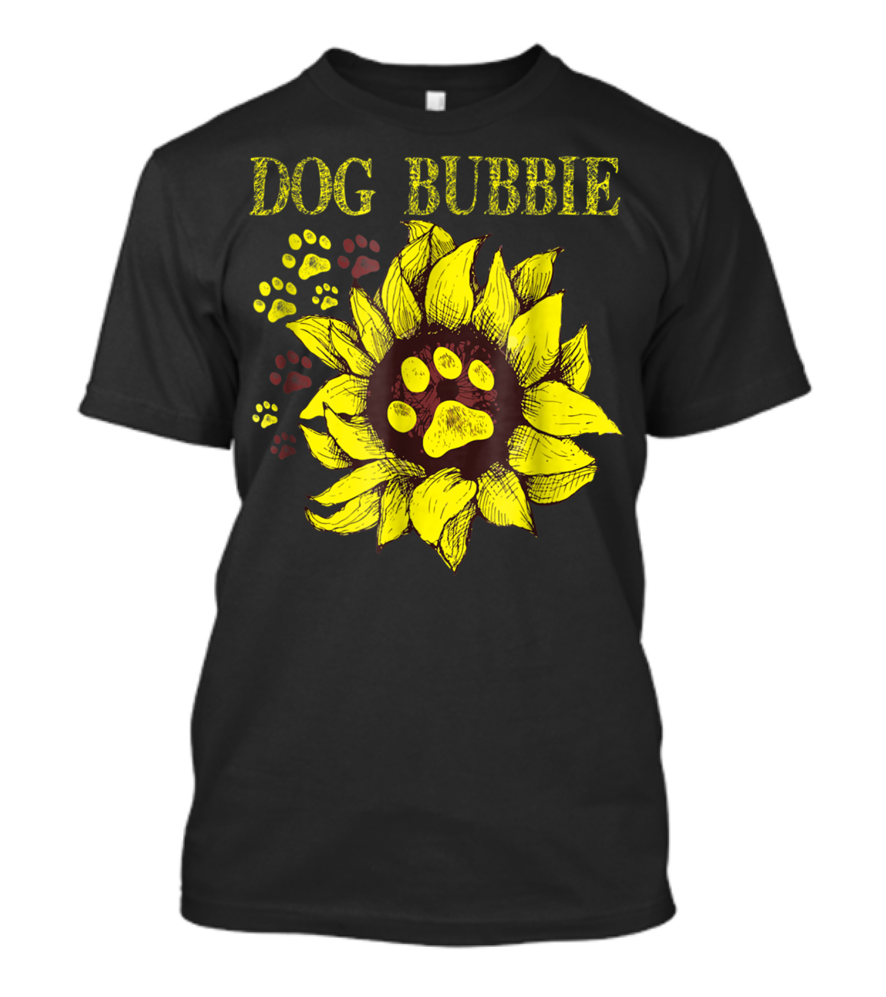 Dog Bubbie Sunflower And Paw Prints T-Shirt
