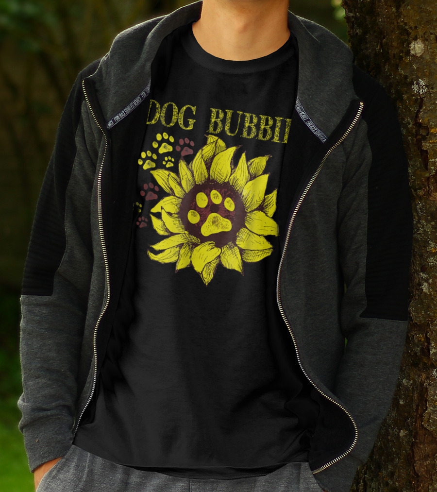 Dog Bubbie Sunflower And Paw Prints T-Shirt