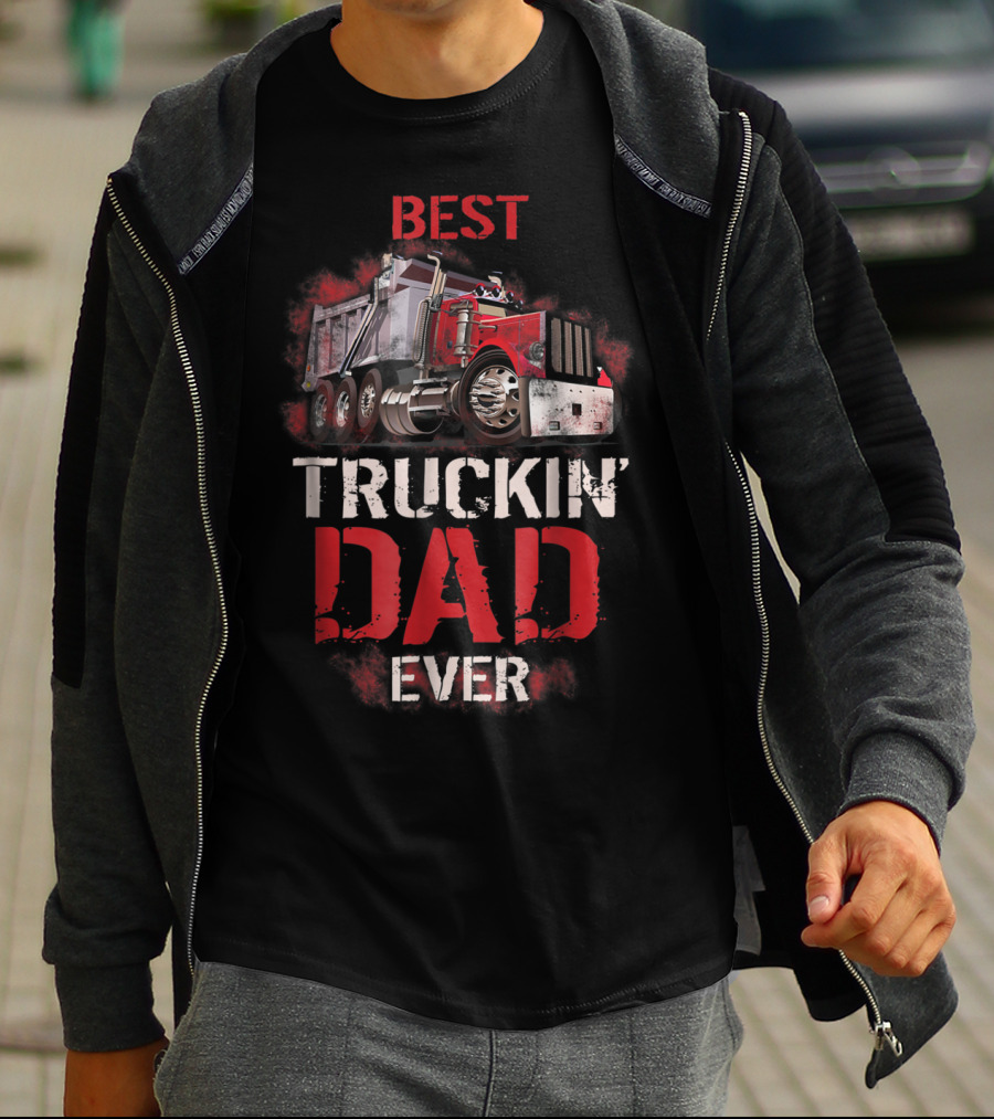 Best Truckin Dad Ever Red Truck T-Shirt