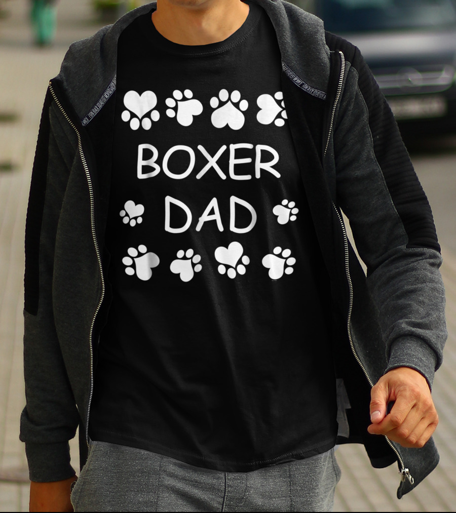 Boxer Dad With Paws And Hearts Christmas Birthday T-Shirt