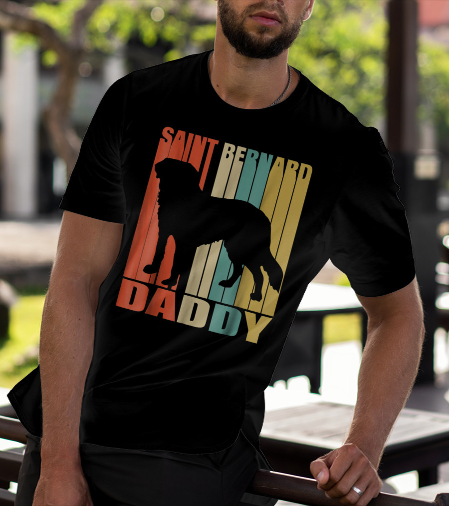 Saint Bernard Daddy Vintage Love Dog87 Retro Stripes T-Shirt