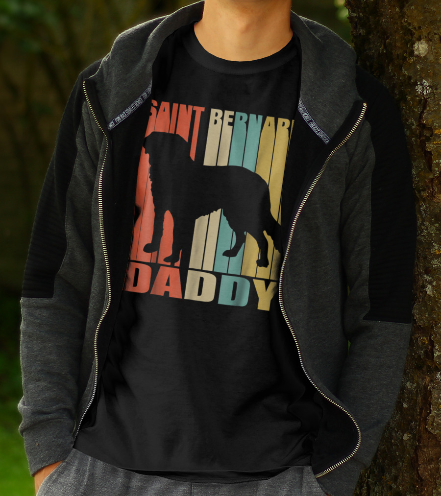 Saint Bernard Daddy Vintage Love Dog87 Retro Stripes T-Shirt