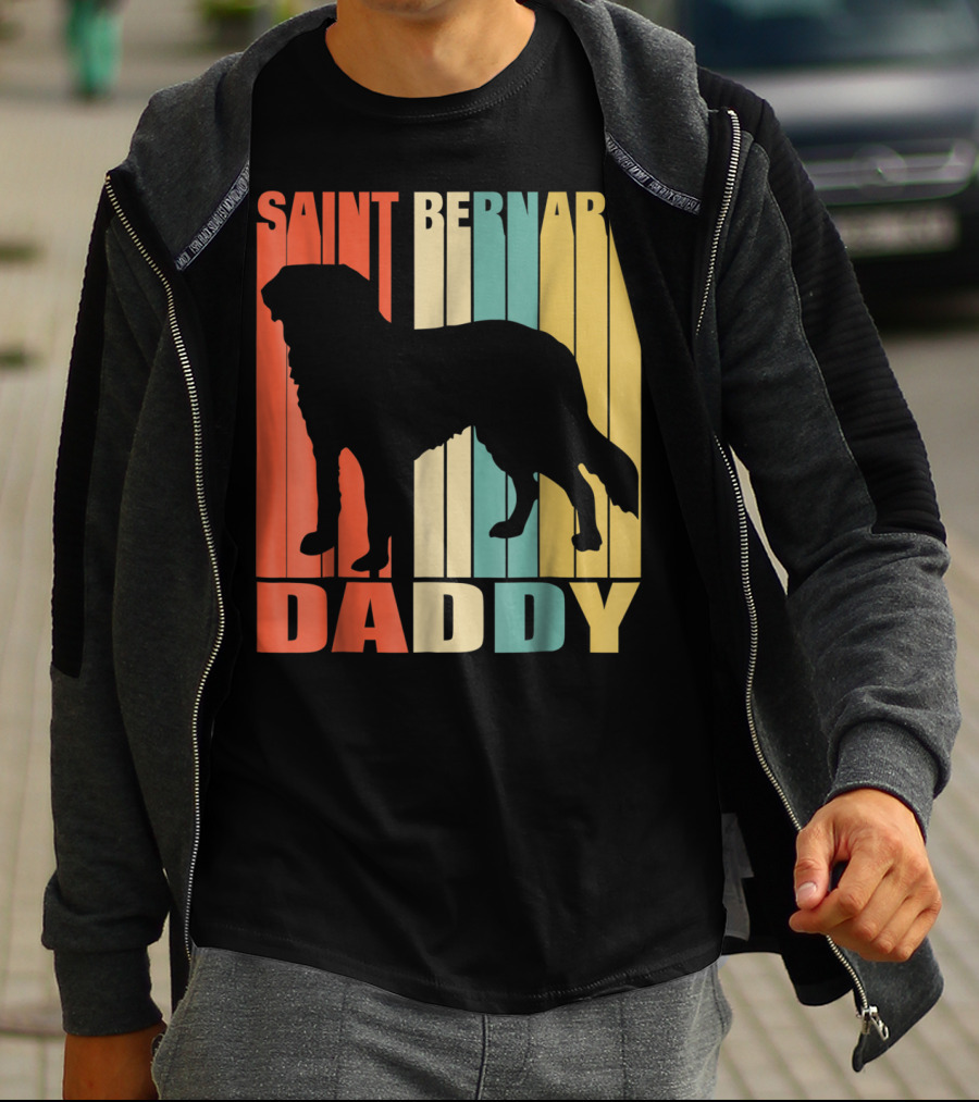 Saint Bernard Daddy Vintage Love Dog87 Retro Stripes T-Shirt