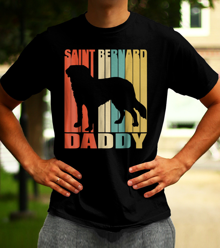 Saint Bernard Daddy Vintage Love Dog87 Retro Stripes T-Shirt