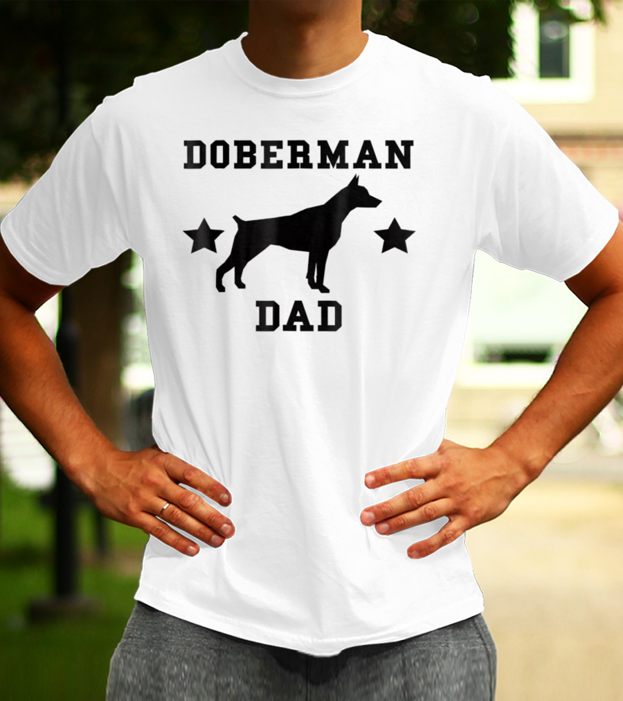 DOBERMAN DAD Dog Silhouette With Stars T-Shirt