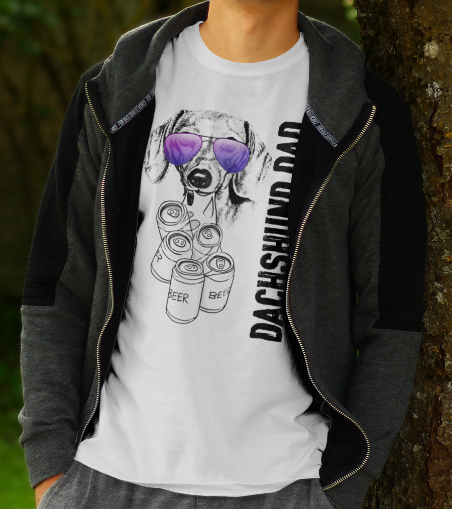 Dachshund Dad With Beer Cans And Sunglasses T-Shirt