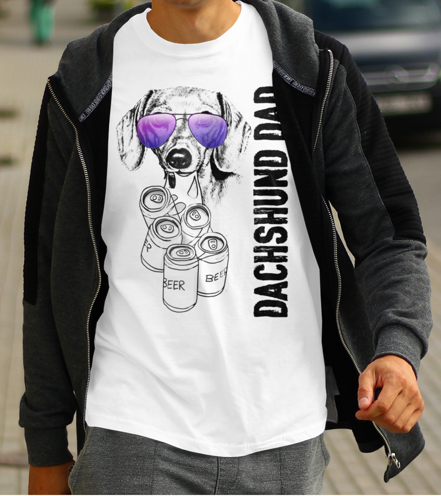 Dachshund Dad With Beer Cans And Sunglasses T-Shirt