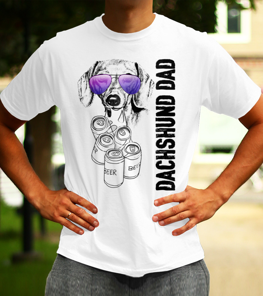 Dachshund Dad With Beer Cans And Sunglasses T-Shirt