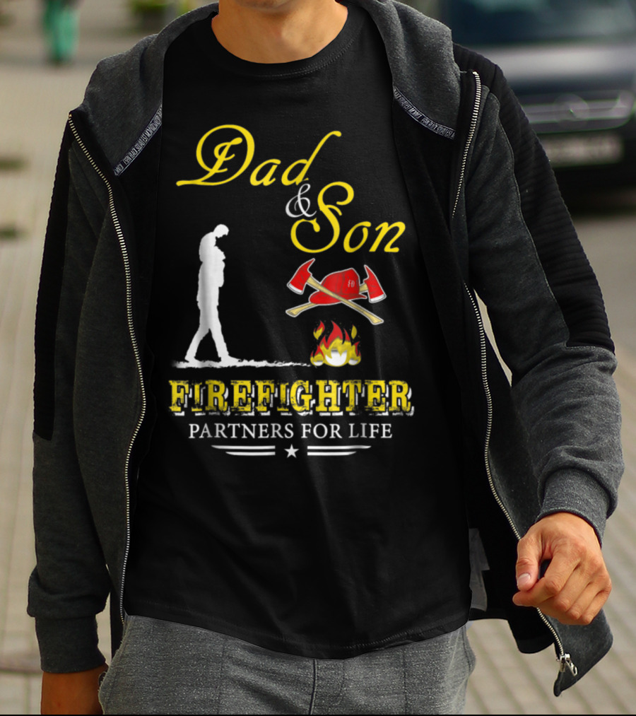 Dad And Son Firefighter Partners For Life T-Shirt