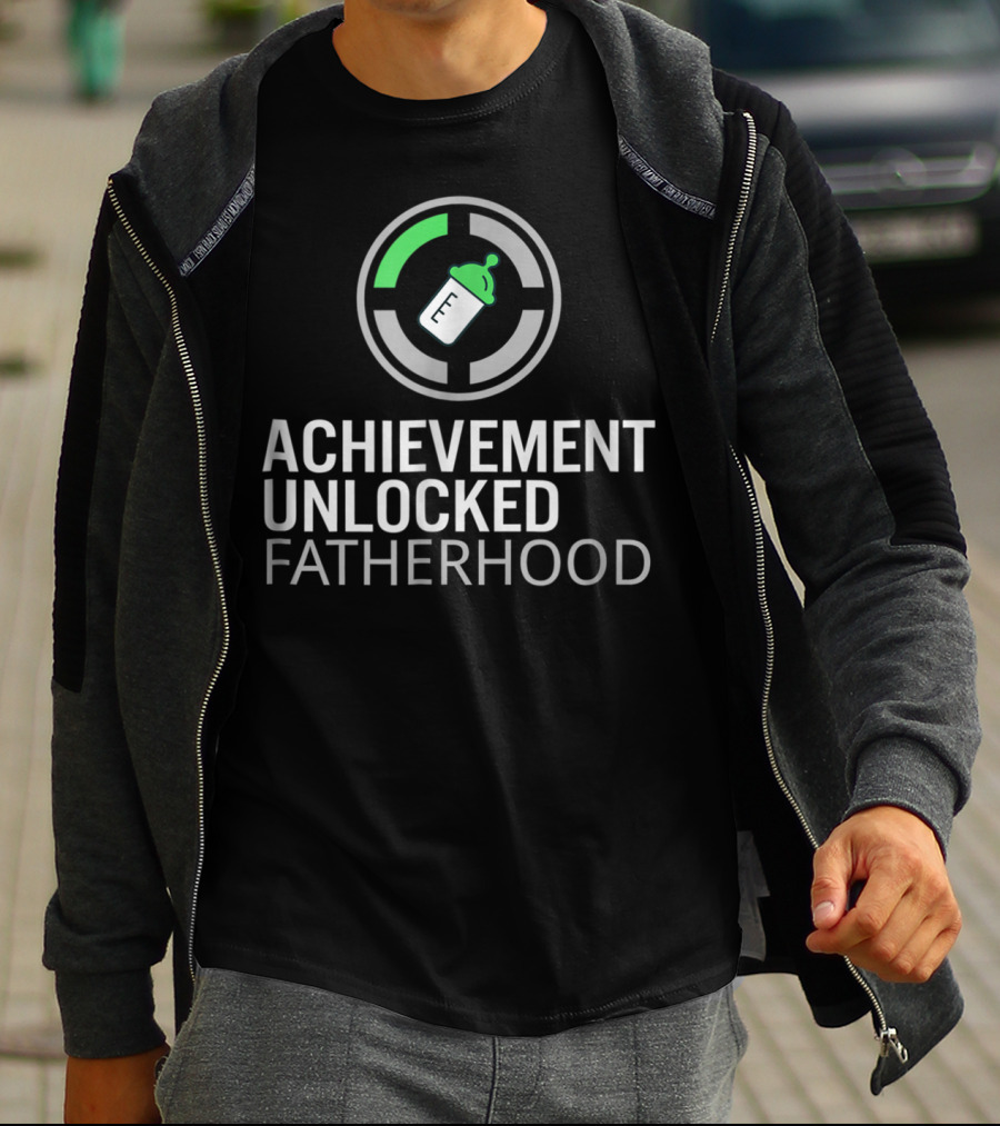 Achievement Unlocked Fatherhood Baby Bottle Gaming Symbol Dad T-Shirt