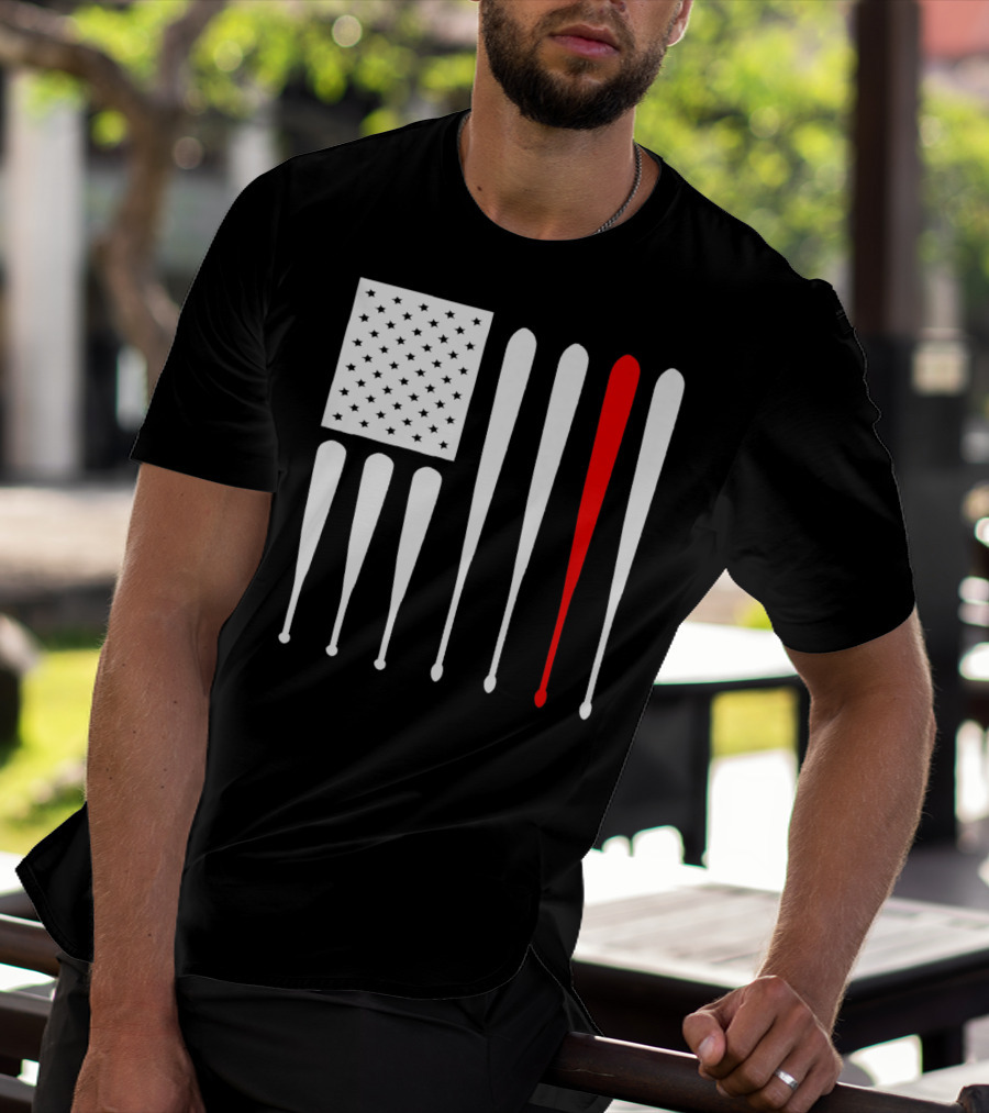 American Flag Baseball Dad Husband Patriotic Baseball Bats T-Shirt