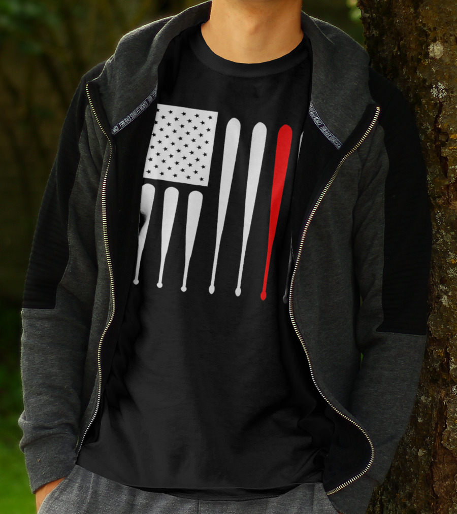 American Flag Baseball Dad Husband Patriotic Baseball Bats T-Shirt