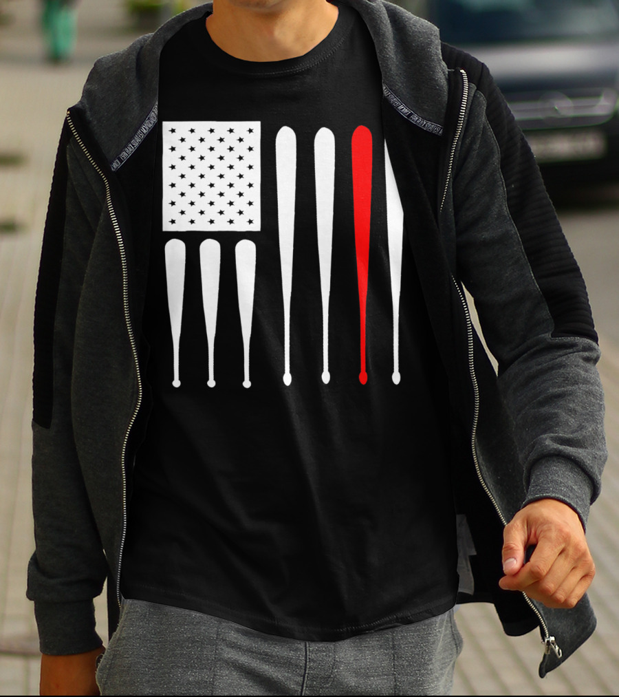 American Flag Baseball Dad Husband Patriotic Baseball Bats T-Shirt