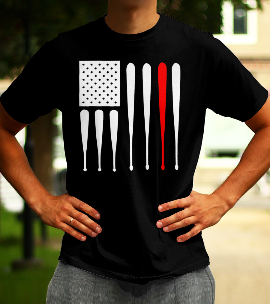 American Flag Baseball Dad Husband Patriotic Baseball Bats T-Shirt