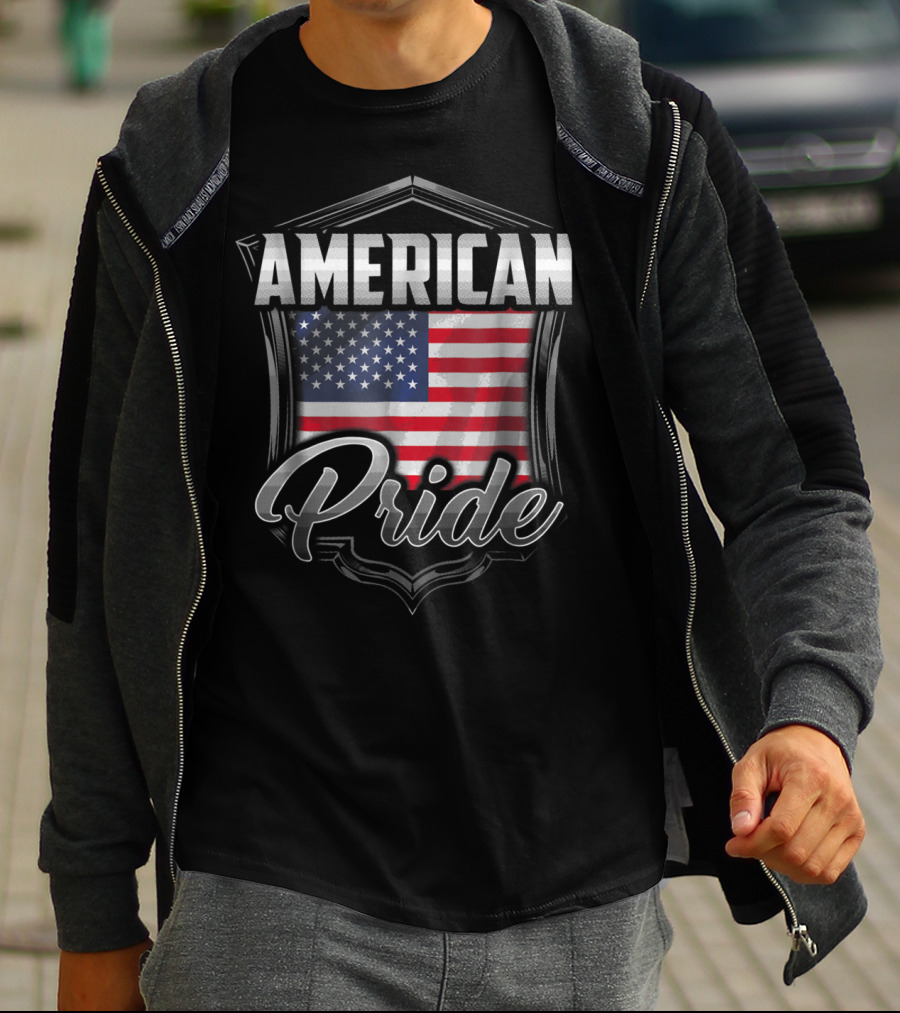 American Pride Dad Family Heritage Roots USA Flag Badge T-Shirt