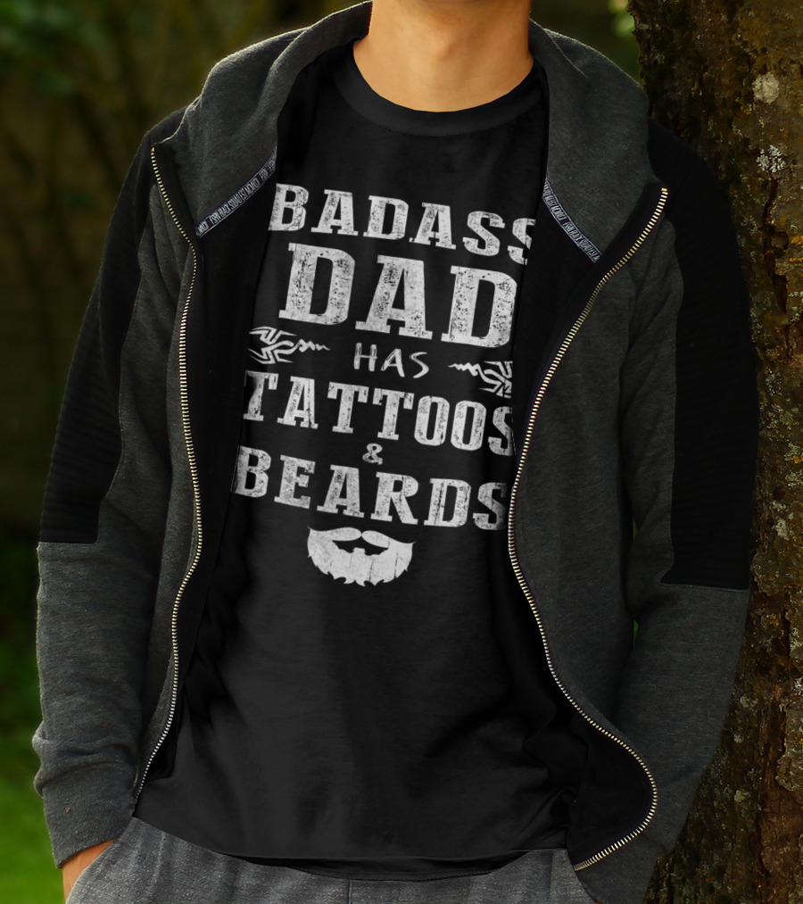 Badass Dad Has Tattoos And Beards Tribal Beard Graphic 20 T-Shirt