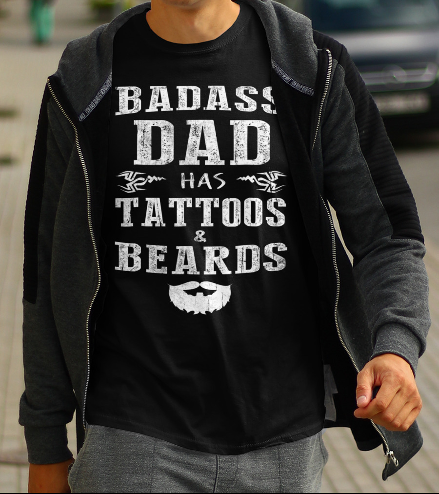 Badass Dad Has Tattoos And Beards Tribal Beard Graphic 20 T-Shirt