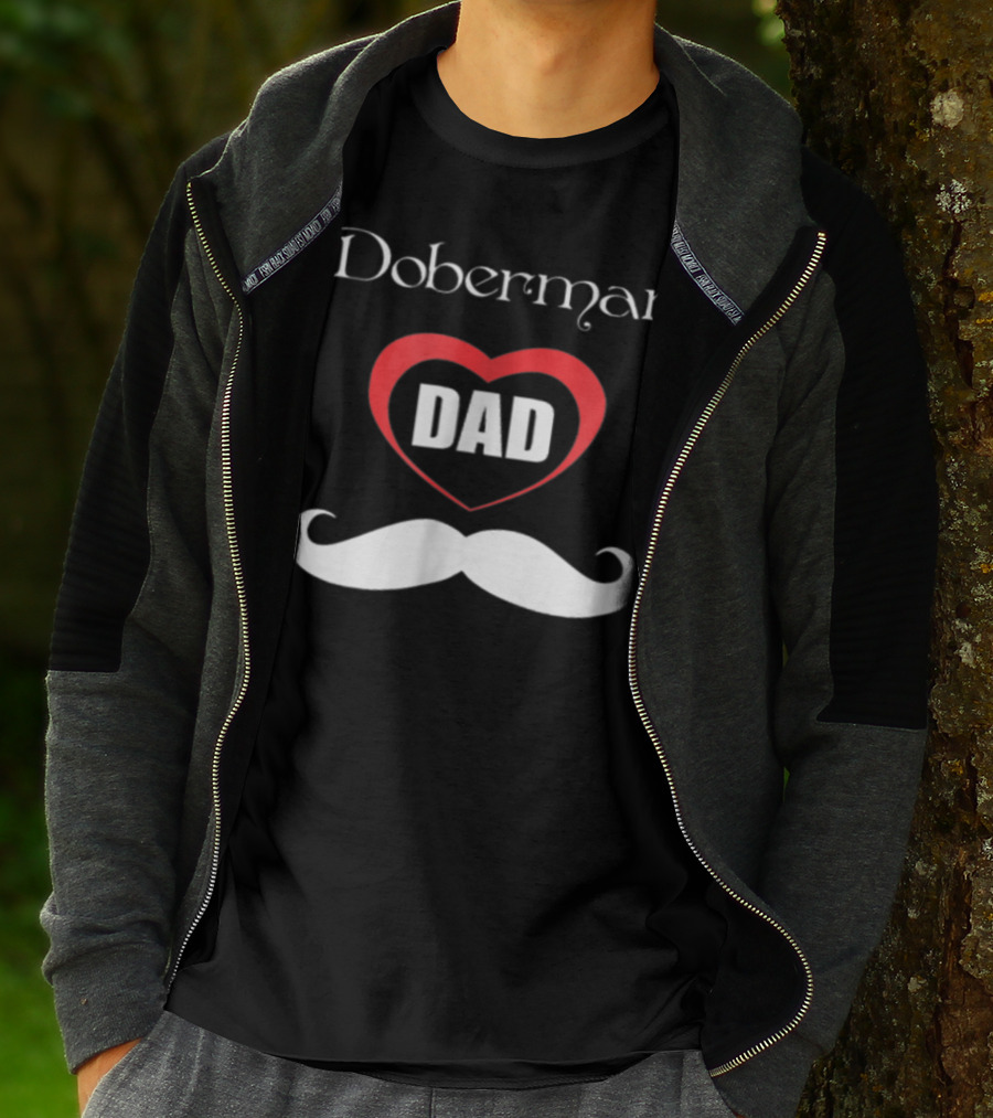 Doberman Dad Heart Mustache T-Shirt