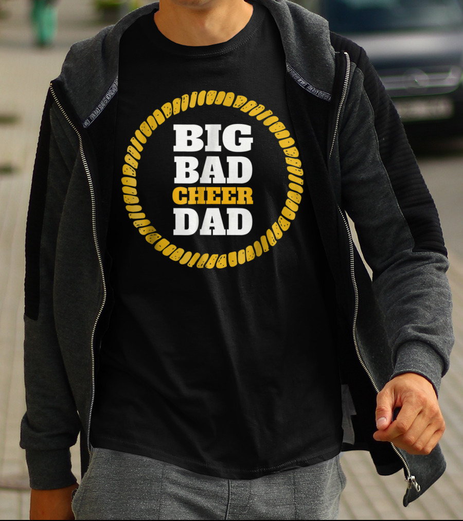 Big Bad Cheer Dad Funny Cheer Apparel Bold Yellow Circle T-Shirt