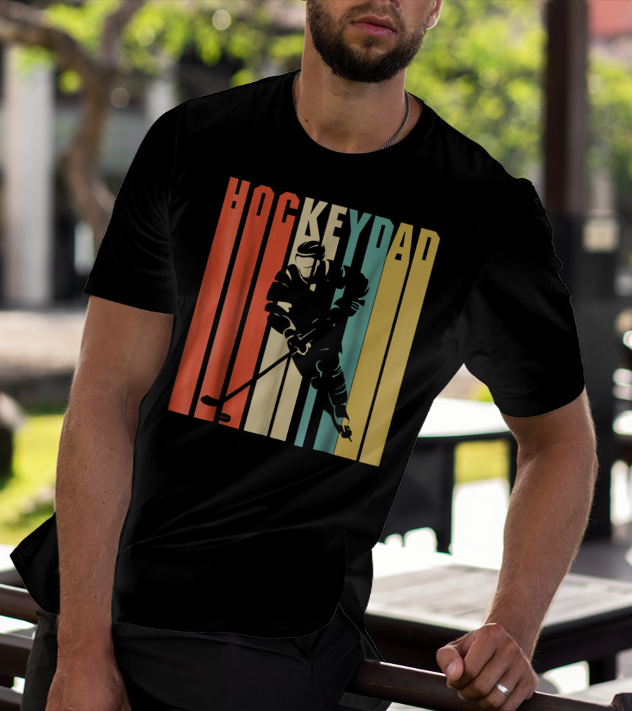Classic Vintage Hockey Dad Player Silhouette Retro Stripes T-Shirt