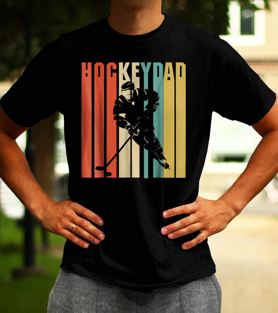 Classic Vintage Hockey Dad Player Silhouette Retro Stripes T-Shirt