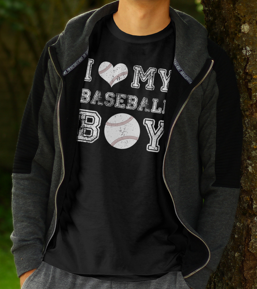 I Love My Baseball Boy Heart Baseball T-Shirt