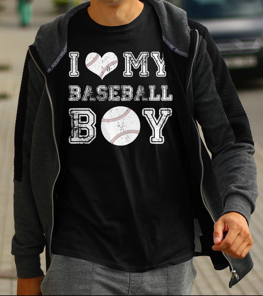 I Love My Baseball Boy Heart Baseball T-Shirt