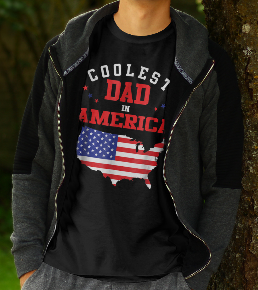 COOLEST DAD IN AMERICA USA FLAG MAP STARS T-Shirt