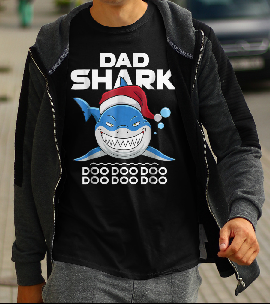 Dad Shark Doo Doo Doo Santa Hat Holiday T-Shirt