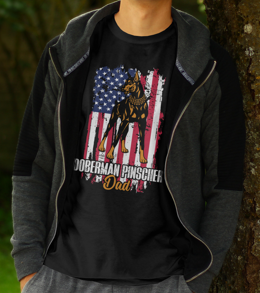 Doberman Pinscher Dad American Flag T-Shirt