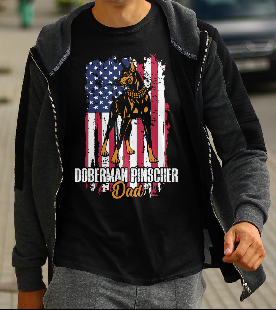 Doberman Pinscher Dad American Flag T-Shirt