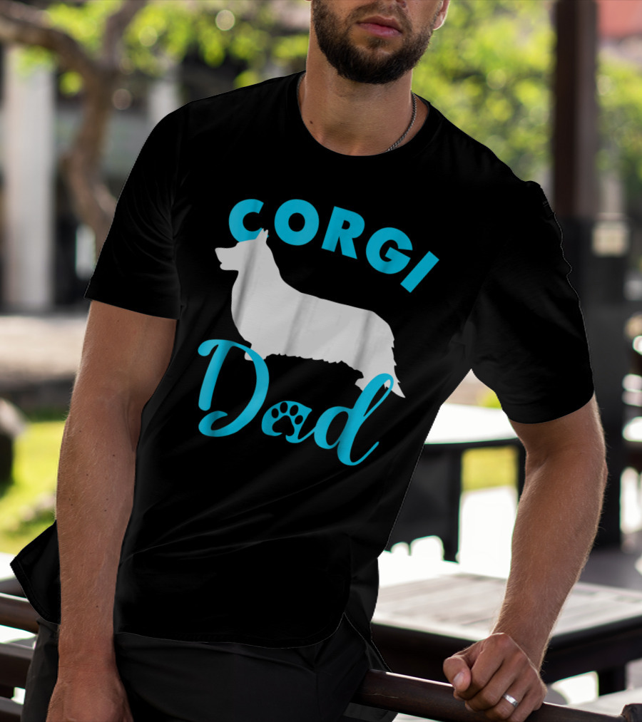 Corgi Dad With Silhouette And Paw Print Accents T-Shirt