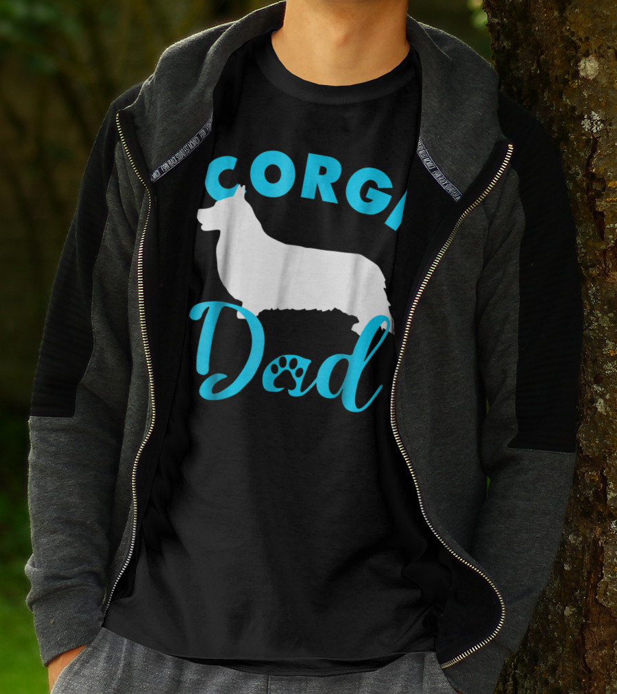 Corgi Dad With Silhouette And Paw Print Accents T-Shirt