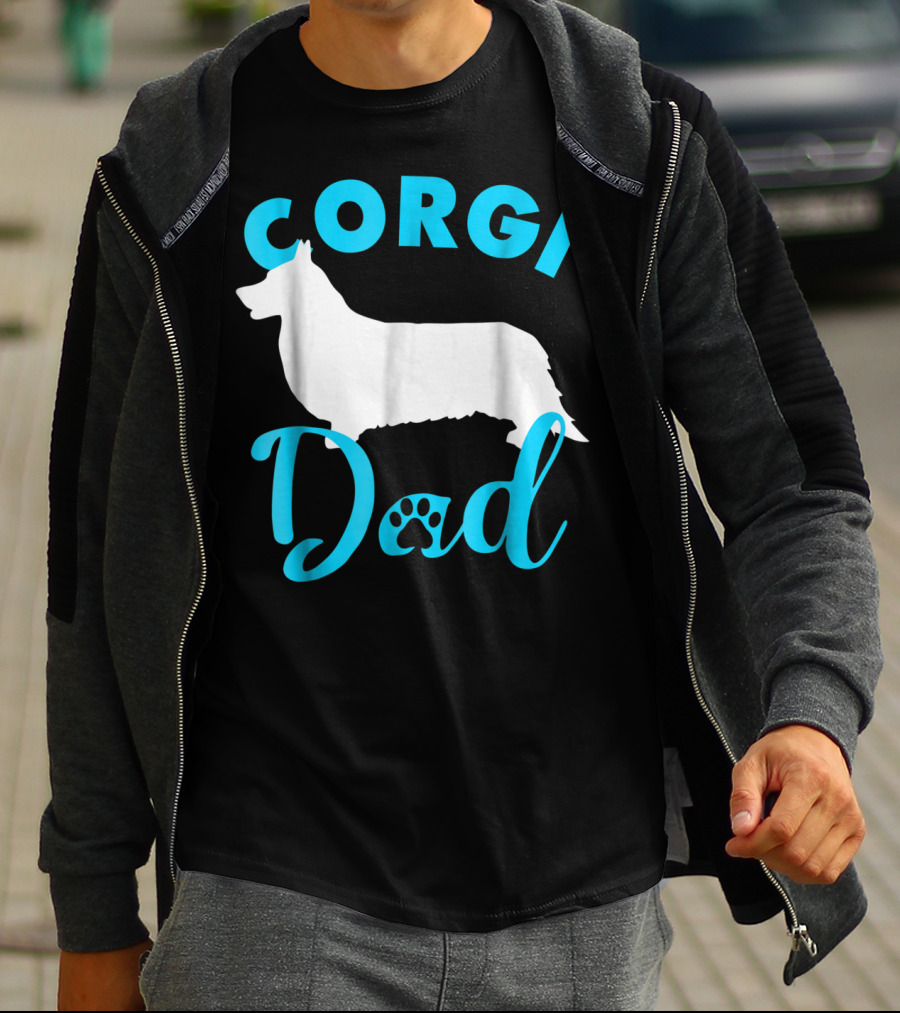 Corgi Dad With Silhouette And Paw Print Accents T-Shirt
